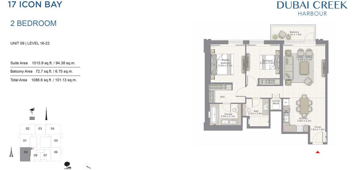 2 BR, Unit 9, Level 16-22 - 17 Icon Building 1
